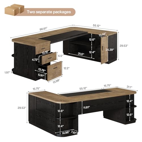 86.6-Inch L-Shaped Executive Desk, view 3