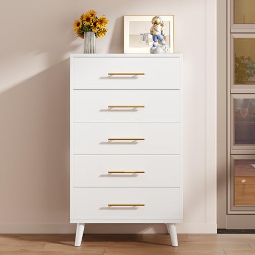 5 Drawer Dresser, Tall Dresser, White, view 3
