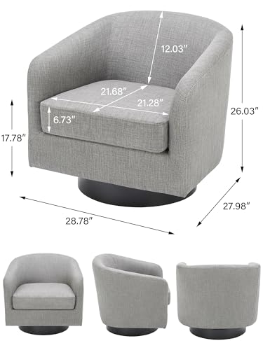 Swivel Barrel Accent Chair, Modern Round Linen Arm Chair for Living Room, Bedroom, Comfy Club Reading Chairs for Adults（Linen Fabric, Light Grey, Set of 1