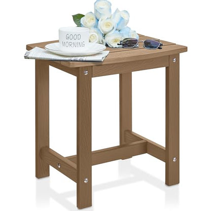 Outdoor Side Table, HIPS Adirondack Small Single Table, Waterproof Square Outside Table, Balcony Modern End Tables for Patio, Pool, Beach, Porch, Deck, Indoor or Outdoor Use, Brown