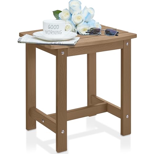 Outdoor Side Table, HIPS Adirondack Small Single Table, Waterproof Square Outside Table, Balcony Modern End Tables for Patio, Pool, Beach, Porch, Deck, Indoor or Outdoor Use, Brown