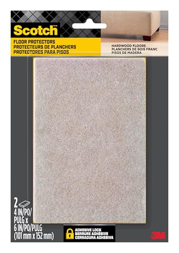 Scotch Felt Pads Beige, 2 Large Pads 4 x 6 in, Felt Furniture Pads for Protecting Hardwood Floors, Easy-to-Apply, Self-Stick Design, Reliable Protection from Nicks, dents and Scratches (SP845-NA)