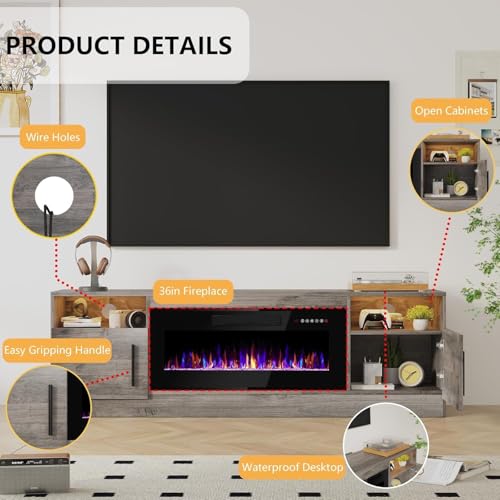 Modern 70" Black Wooden TV Stand for Living Room – LED Lights, view 4