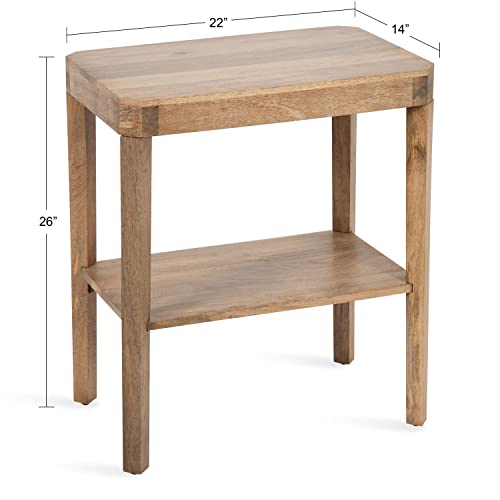 Talcott Mid-Century Rectangle Wood Side Table; 22 x 14 x 26; Natural Wood; Decorative Transitional Two Tier End Table for Use as a Bedroom Nightstand or Living Room Accent