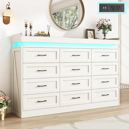 71" Wide 46" Tall Large Farmhouse 12 Drawers Dresser for Bedroom with LED Light, view 2