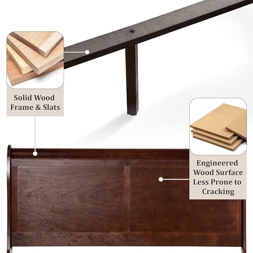 Louis Philippe Traditional Solid Wood 3 Piece Bedroom Set, Queen Bed Frame and Nightstands Set of 2, Sleigh Design Bedframe with Headboard and Footboard, Box Spring Needed, Cherry
