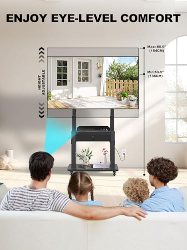 Rolling TV Stand with Power Outlet and Fabric Drawer for 32-75 Inch Flat/Curved, view 3