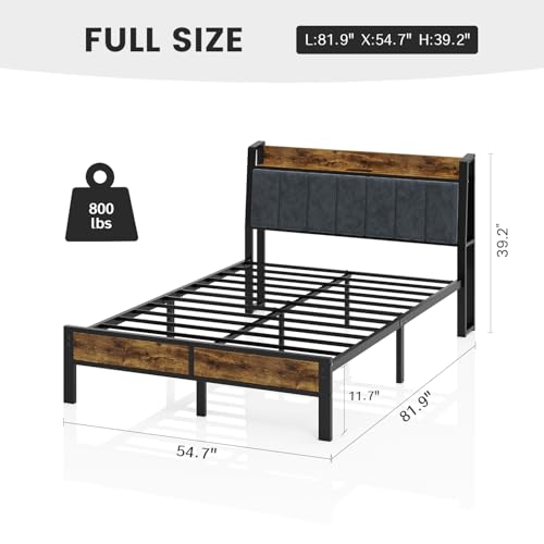 Full Size Bed Frame with Smart LED Light, Charging Station, view 3
