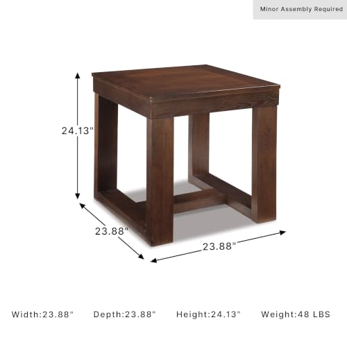 Signature Design by Ashley Watson End Table, Classic Oversized 24 Inch Square Side Table, Made of Veneers, Wood and Engineered Wood, Distressed Mid-Century Sled Base, Dark Brown