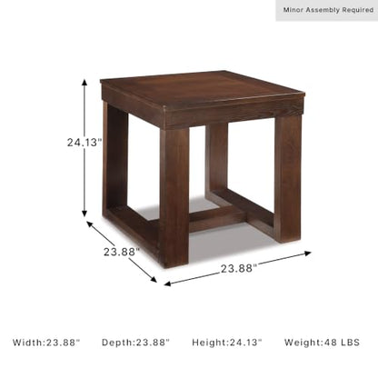 Signature Design by Ashley Watson End Table, Classic Oversized 24 Inch Square Side Table, Made of Veneers, Wood and Engineered Wood, Distressed Mid-Century Sled Base, Dark Brown