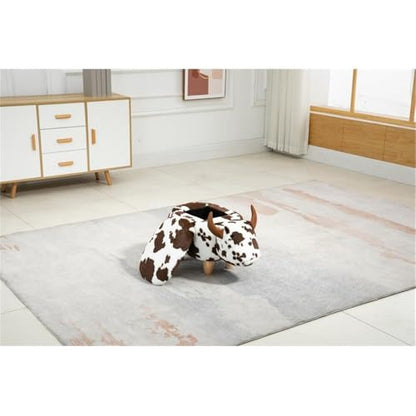 Cow Ottoman for Kids' Bedroom, Playroom, Nursery, and Living Room, Animal Ottoman with Storage, Footstool for Kids, Brown Cow Print