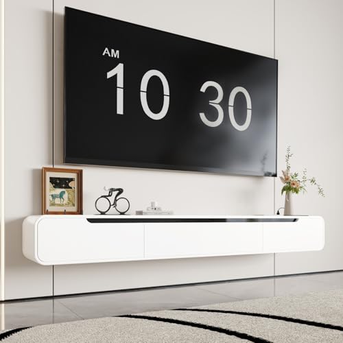 Fully-Assembled Floating TV Stand, 71" Wall Mounted TV Stand with Power Outlet, view 2