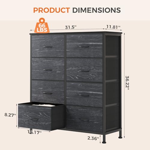 8 Drawer Fabric Dresser for Bedroom, Tall Dresser, Black Wood, view 4