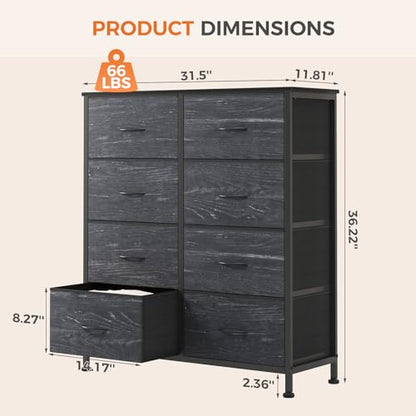 8 Drawer Fabric Dresser for Bedroom, Tall Dresser, Black Wood, view 4