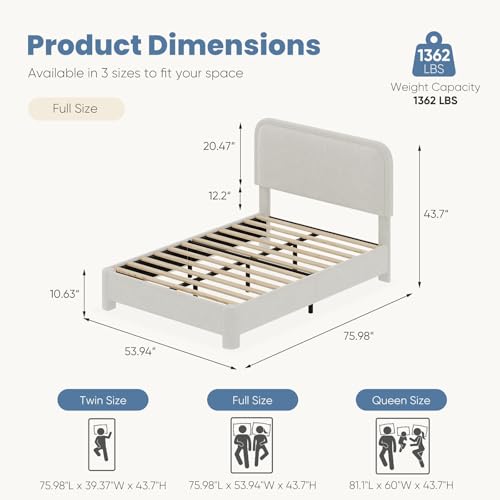 Teddy Boucle Bed Frame Full Size with Adjustable Headboard, view 3