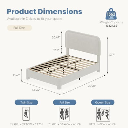 Teddy Boucle Bed Frame Full Size with Adjustable Headboard, view 3