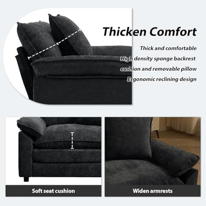 Modern Oversized Chair, Comfy Chenille Accent Chair Large Upholstered Armchair with Extra Thick and Deep Seat Lounge Chair for Living Room,Bedroom,Apartment (Black)