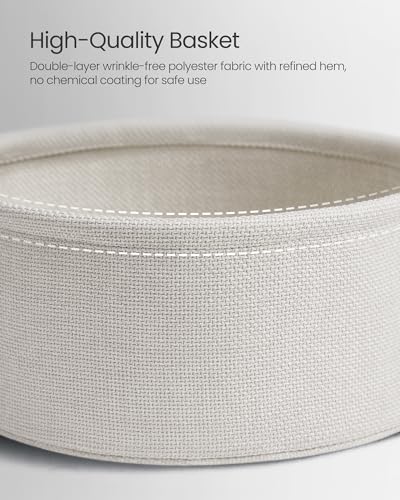 VASAGLE LILEA Collection - Small Round Side End Table, Modern Nightstand with Fabric Basket, Cement Gray and Cream White ULET223G49