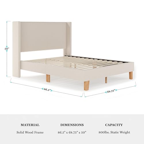 Maisie Queen Wingback Upholstered Platform Bed, Beige, view 3