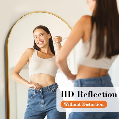 64"x21" Arched Full Length Floor Mirror, Full Body Mirror, Gold, view 4