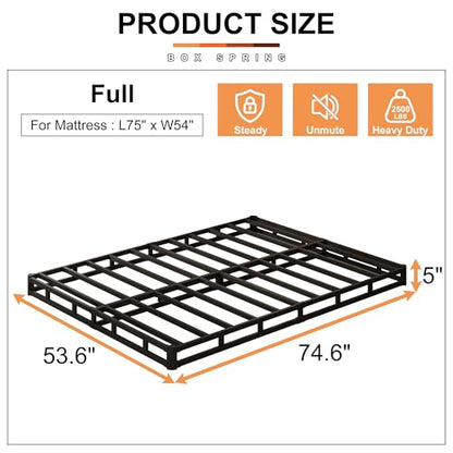 5 Inch Box Spring Full Size Metal Bed Base with Fabric Cover, view 3