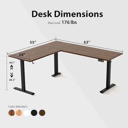63 x 55 Inch L Shaped Electric Standing Desk, Dark Walnut, view 4