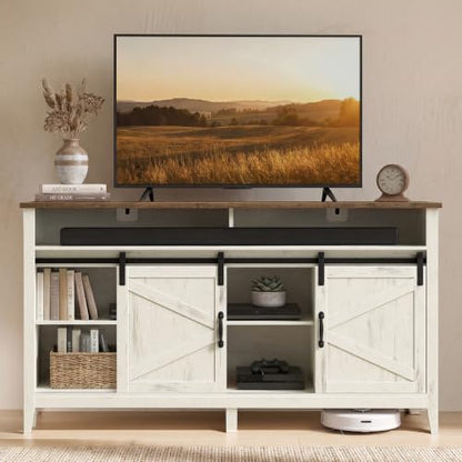 Tall Farmhouse TV Stand, Entertainment Center with Barn Doors, view 2
