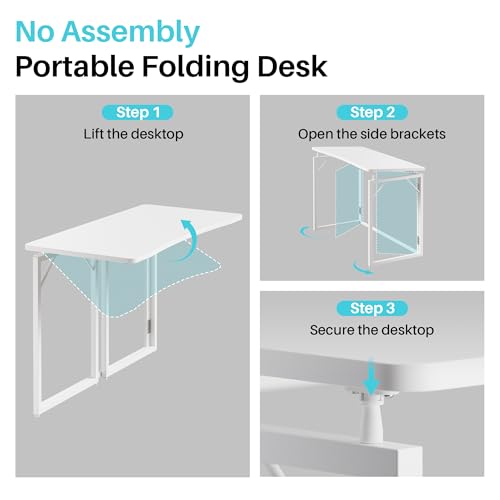 31.5" White Folding Desk, No Assembly, Wooden Top, Small Size, view 8