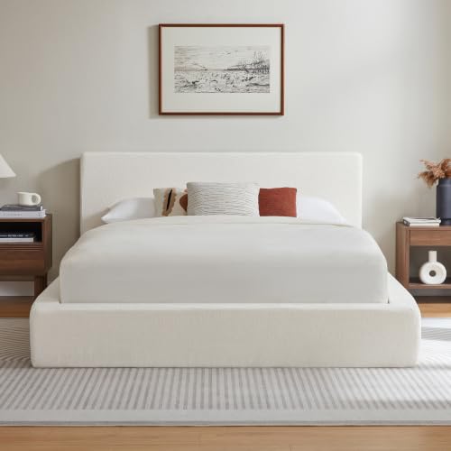 Queen Cloud Bed Frame with Headboard, No Box Spring Needed, White-Style A, view 2