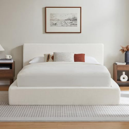 Queen Cloud Bed Frame with Headboard, No Box Spring Needed, White-Style A, view 2