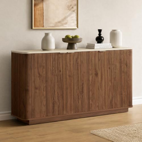 55" Fluted Buffet Sideboard with Storage Cabinet, Walnut, view 3