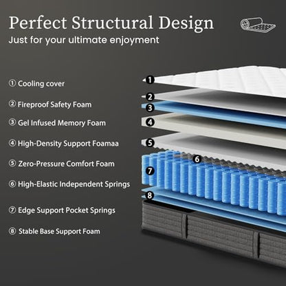 Queen Mattress 14 Inch Hybrid Queen Size-Gel Memory Foam Mattress in a Box, view 5