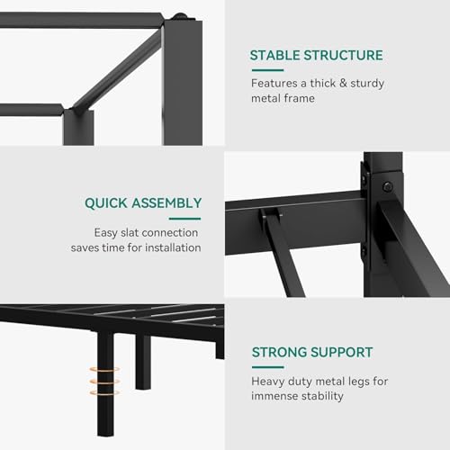 Canopy Bed Frame, Four Poster Platform Bed with USB Charging Station, view 7