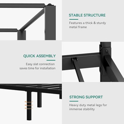 Canopy Bed Frame, Four Poster Platform Bed with USB Charging Station, view 7