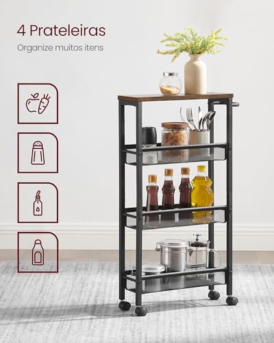 4-Tier Slim Rolling Storage cart with Wheels, 5.1 Inches, Metal, view 6