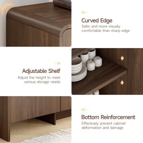 70" Sideboard Buffet Cabinet with Adjustable Shelves Storage,Walnut, view 6