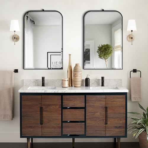 Beveled Bathroom Mirror, 22"x35" Vanity Mirror with Stainless Steel Frame, Modern Rectangle Wall Mirrors for Entryway Hallway Bedroom Fireplace Living Room