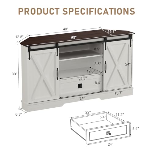 Corner TV Stand for 65 Inch TV, with Sliding Barn Door, view 3