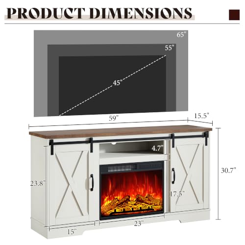 59" Fireplace TV Stand for TVs up to 65" with Sliding Barn Doors, view 3