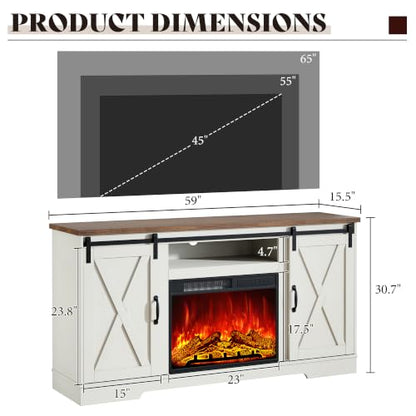 59" Fireplace TV Stand for TVs up to 65" with Sliding Barn Doors, view 3