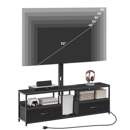 TV Stand with Mount for up to 75", Entertainment Center with Switch-Controlled Charging Station, Swivel TV Stand Mount with Fabric Drawers, for Living Room, Black TVBK154E01N2