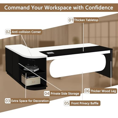 Executive Desk L Shaped Office Desk with Storage Cabinet, view 6