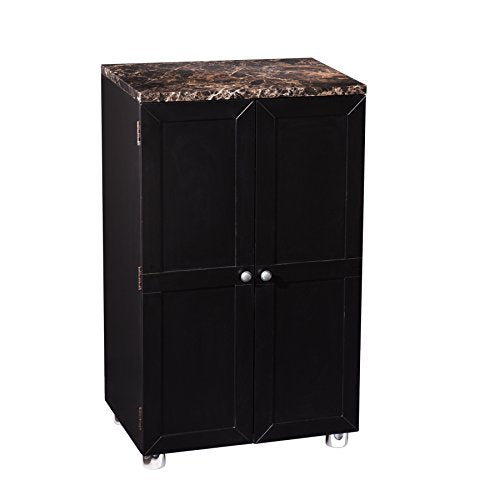 Cape Town Bar Cabinet w/Wine Storage, Faux Marble Countertop with Black Finish