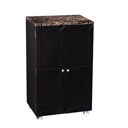 Cape Town Bar Cabinet w/Wine Storage, Faux Marble Countertop with Black Finish