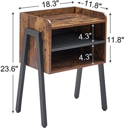 Nightstand Industrial Side End Table/Stackable Accent Furniture with 2-Tier Open Storage Compartments for Bedroom, Living Room and Small Spaces