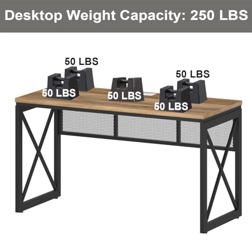 54 Inch Farmhouse Computer Desk, Industrial Home Office Desk with Metal Frame, view 5