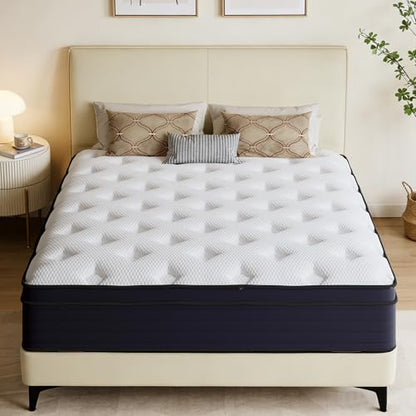 14 Inch Full Size Mattress, Pocketed Coils for Strong Support, Hybrid Memory Foam & Fiberglass Free, Cool Night & Spinal Alignment, Pressure Relief & Motion Isolation, Medium Firm