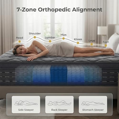 Queen Size Mattress 12 Inch, Medium Firm Boxed Hybrid Mattress, view 6
