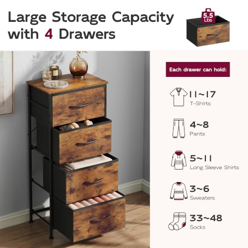 Small Dresser Nightstand for Bedroom, 4 Drawers, Rustic Brown, view 7