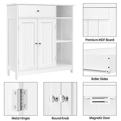 Yaheetech Bathroom Floor Cabinet, Kitchen Freestanding Storage Organizer, Large Side Cabinet with Doors, Drawer & Adjustable Shelves for Living Room, Entryway, 12" D x 29.5" W x 31.5" H, White